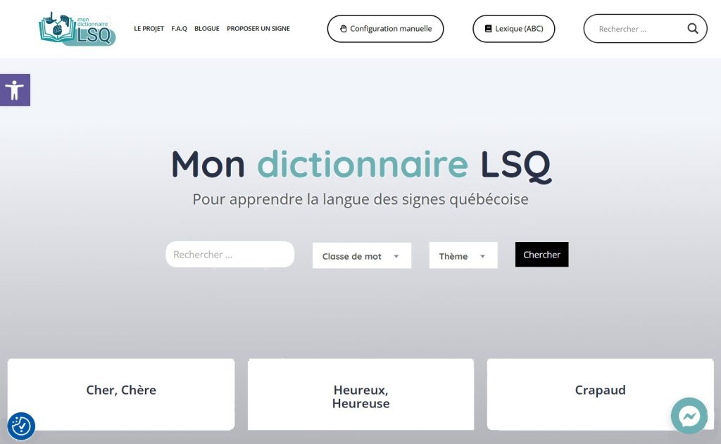 Page d'accueil du site "Mon dictionnaire LSQ"